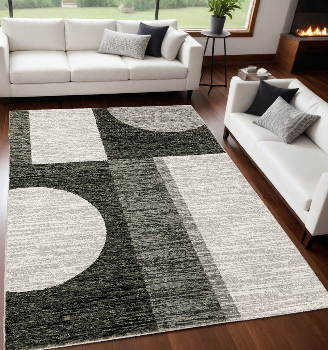 5' x 7' Geometric Power Loom Area Rug - Gray And Ivory