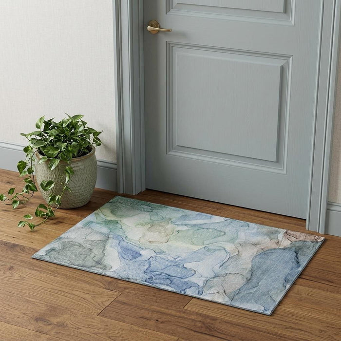3' X 5' Abstract Washable Area Rug With UV Protection (647003) - Blue / Ivory