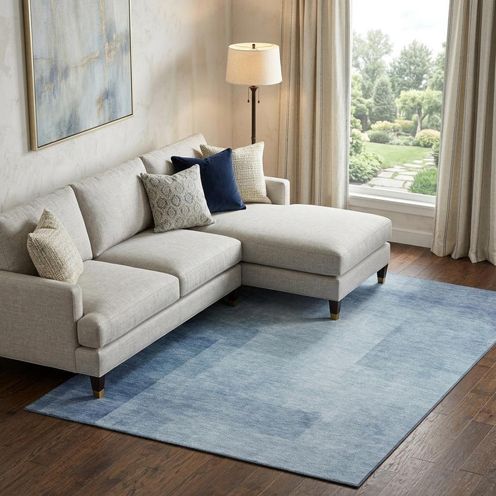10' X 14' Geometric Washable Area Rug With UV Protection (692487) - Blue / Ivory