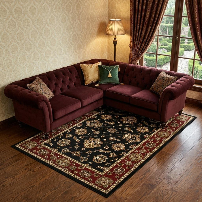 8' X 11' Floral Area Rug (574416) - Black / Red