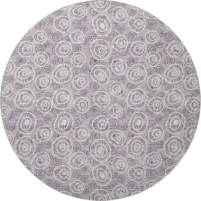8' Polka Dot Washable Round Rug With UV Protection - Lavender And Ivory