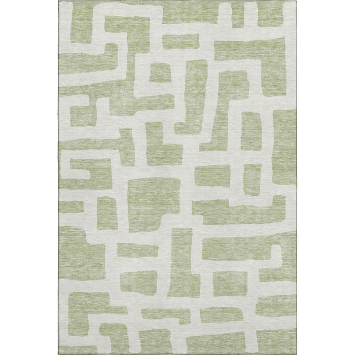 10' X 14' Abstract Geometric Washable Area Rug With UV Protection (671768) - Artichoke Green / Ivory