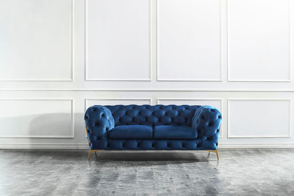 J & M Furniture Glamour Love Seat in Blue