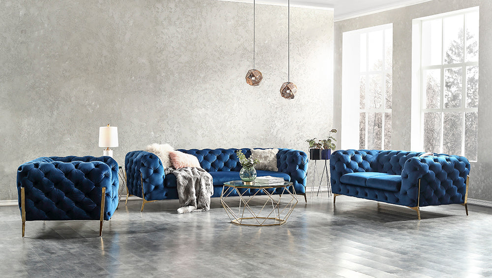 J & M Furniture Glamour Sofa in Blue