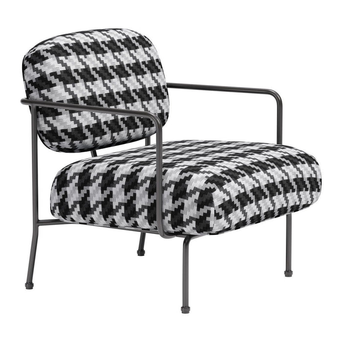 29" Upholstered Houndstooth Arm Chair - Black And White