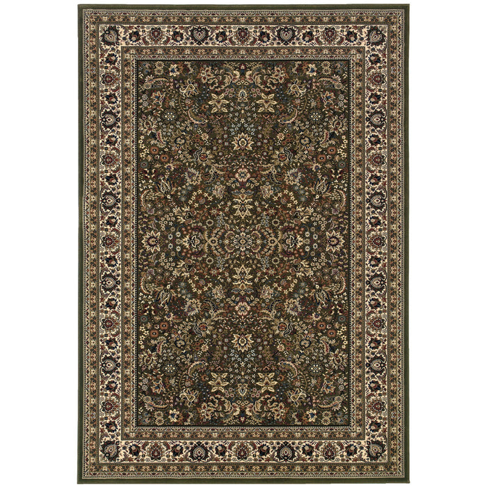 7' X 10' Oriental Area Rug - Green And Ivory