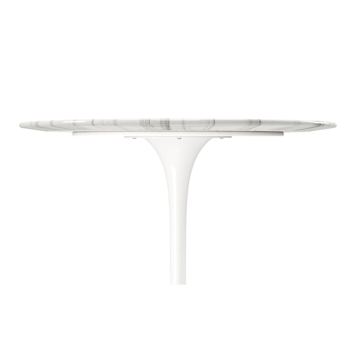 32" Rounded Marble And Metal Pedestal Base Dining Table - White