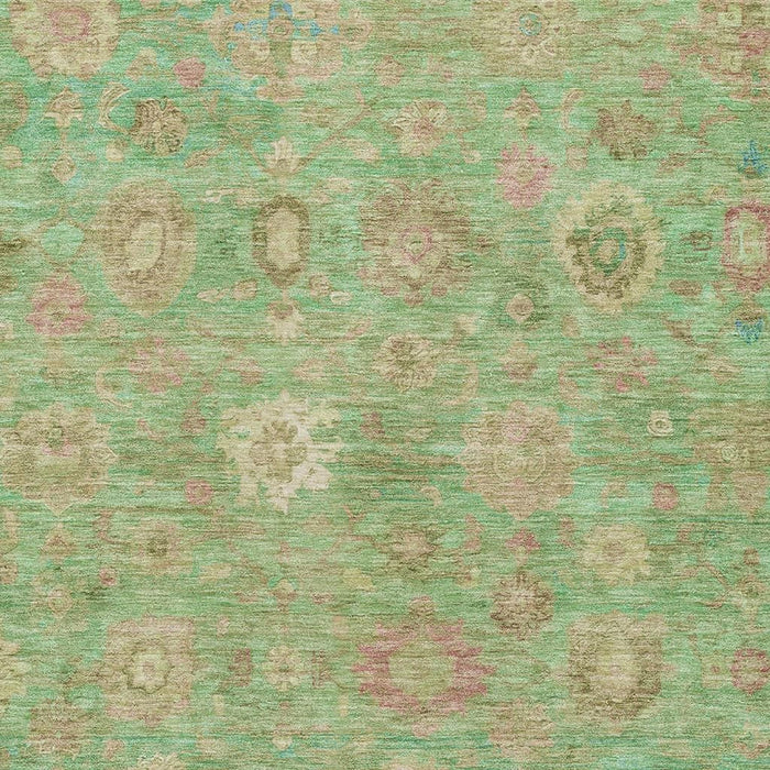 10' X 14' Damask Washable Area Rug With UV Protection (700823) - Lime Green / Pink / Teal