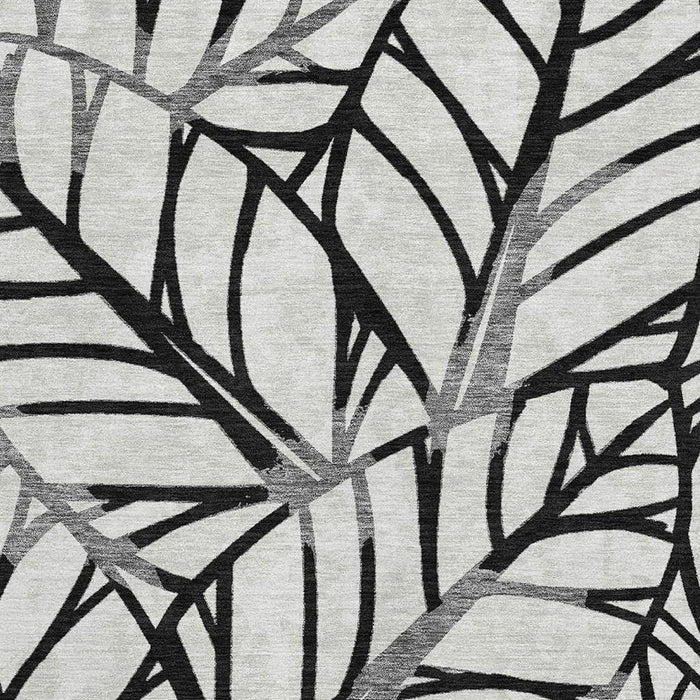 8' X 10' Floral Washable Area Rug With UV Protection - Black And Beige