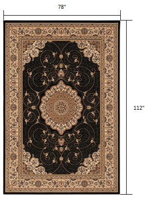 6.5' x 9.3' Medallion Power Loom Area Rug - Beige And Black