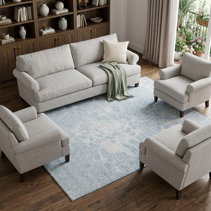 10' X 14' Abstract Washable Area Rug With UV Protection (654614) - Sky Blue / Ivory