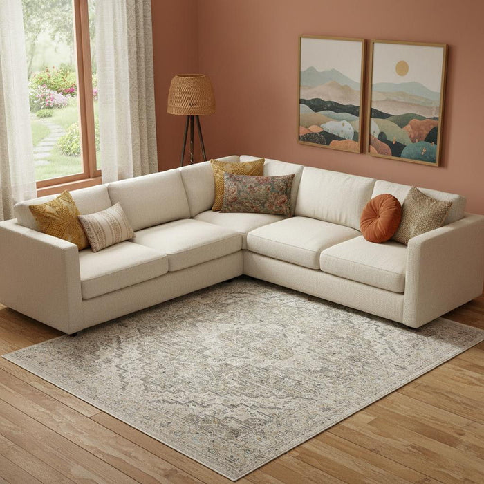 10' X 14' Floral Distressed Area Rug With Fringe (546449) - Ivory / Black / Taupe
