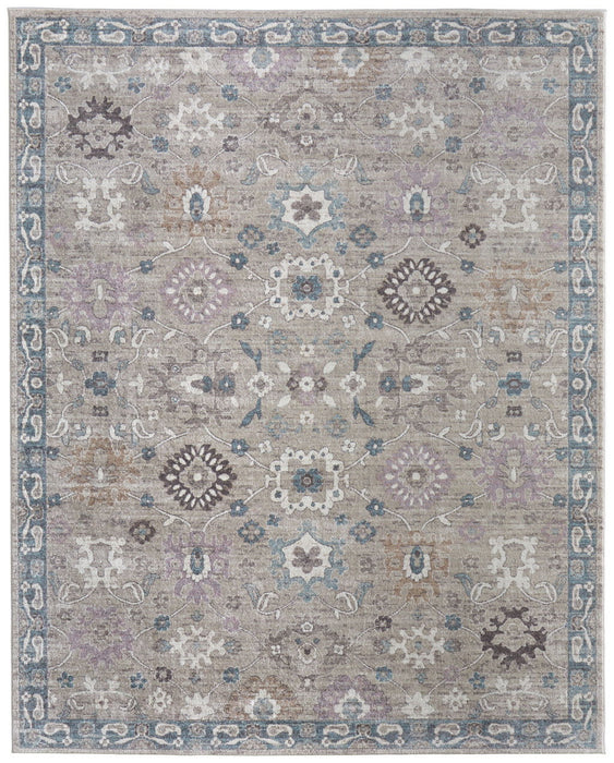 9' X 12' Floral Distressed Polypropylene Area Rug - Gray