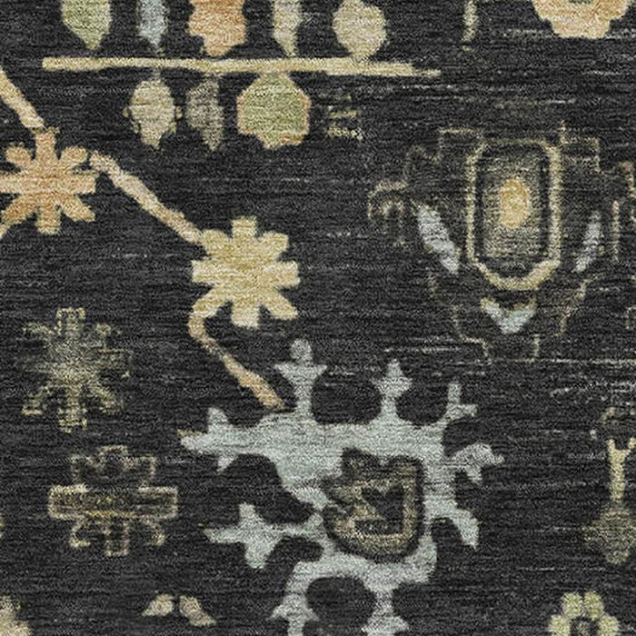 10' X 14' Floral Washable Area Rug With UV Protection (708403) - Black / Gold / Blue