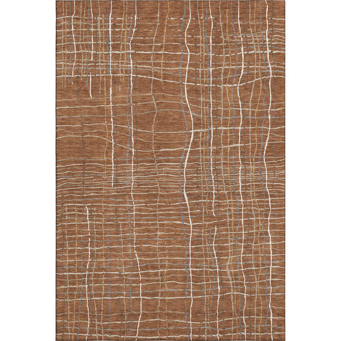 10' X 14' Striped Washable Area Rug With UV Protection (678586) - Rust / Ivory / Gray