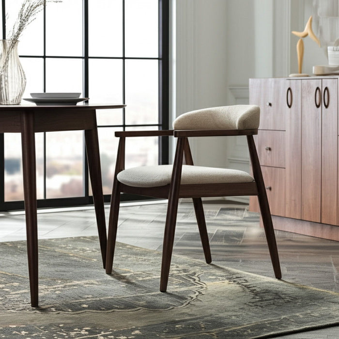 Upholstered Fabric Open Back Dining Arm Chair - Beige / Brown