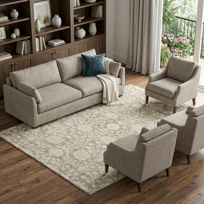 10' X 14' Floral Washable Area Rug With UV Protection (684004) - Coffee / Beige