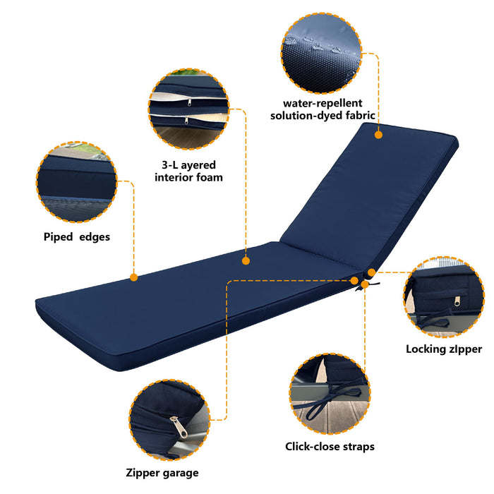 Giga outdoor lounge chair cushion replacement for patio furniture, back and seat cushion for chaise lounge.
