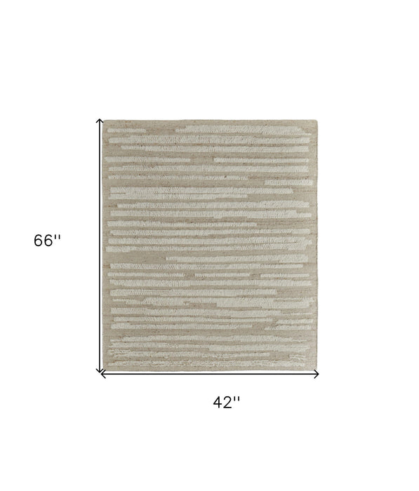 4' x 6' Wool Striped Hand Woven Area Rug - White And Tan