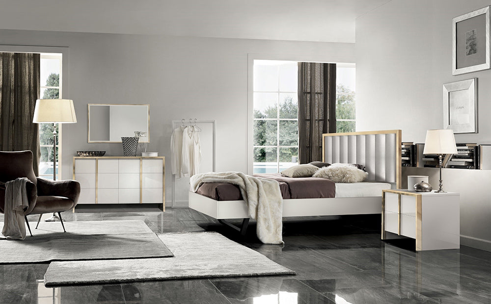 J & M Furniture Fiocco Premium King Bed in White and Gold