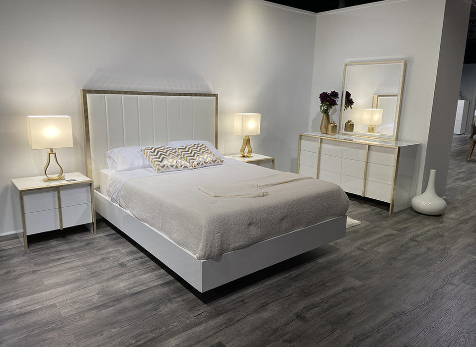 J & M Furniture Fiocco Premium Queen Bed in White and Gold