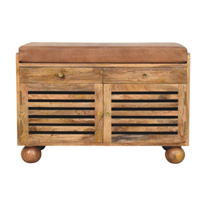 Round Accent Cabinet With Single Door Two Drawers - Brown