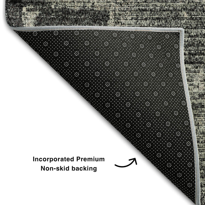10' X 14' Abstract Washable Area Rug With UV Protection (677981) - Black / Ivory