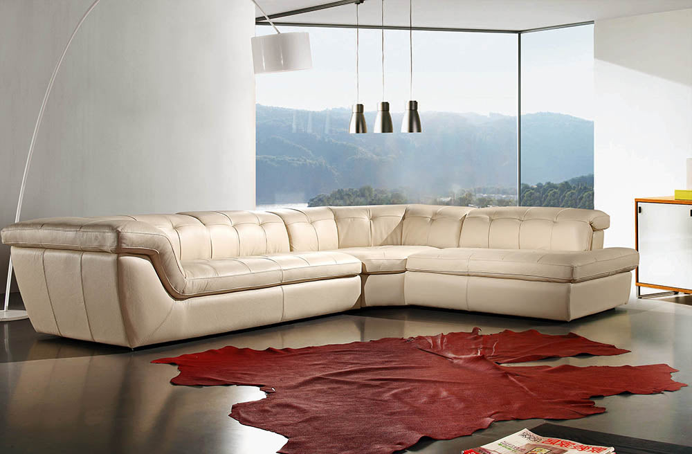 J & M Furniture 397 Italian Leather Sectional Beige Color Right Hand Facing