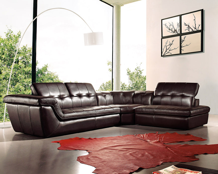J & M Furniture 397 Italian Leather Sectional Chocolate Color in Right Hand Facing