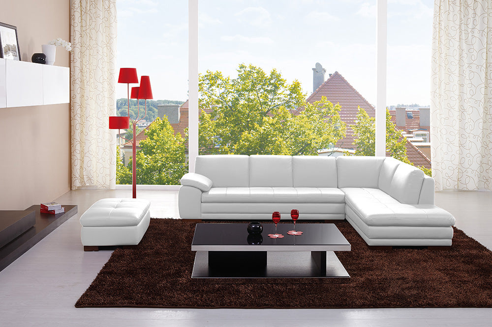 J & M Furniture 625 Italian Leather Sectional White in Right Hand Facing
