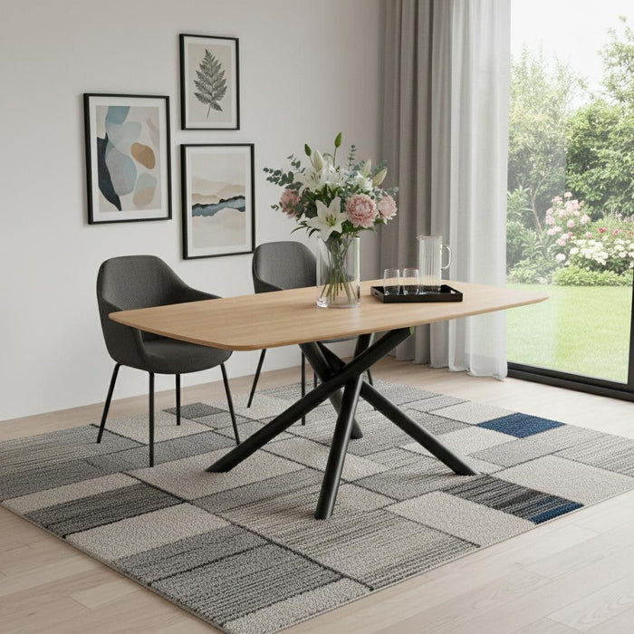 Wood Iron Cross Leg Base Dining Table - Natural / Black
