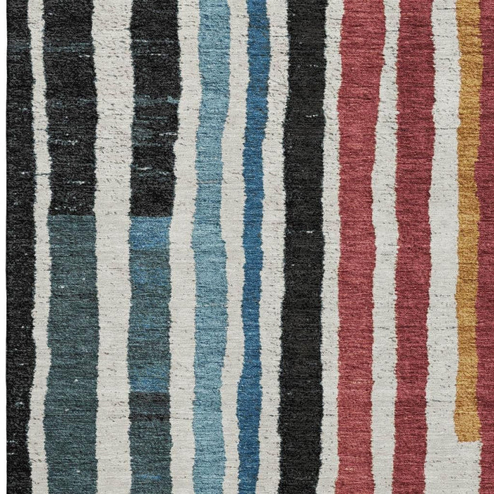10' X 14' Striped Washable Area Rug With UV Protection (709480) - Black / Blue / Copper