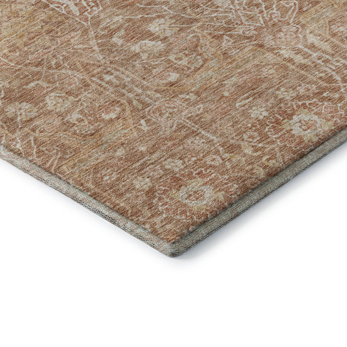 10' X 14' Floral Washable Area Rug With UV Protection (686018) - Coral / Beige