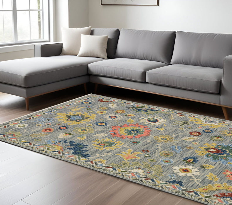 10' X 7' Oriental Area Rug With Fringe - Gray / Blue