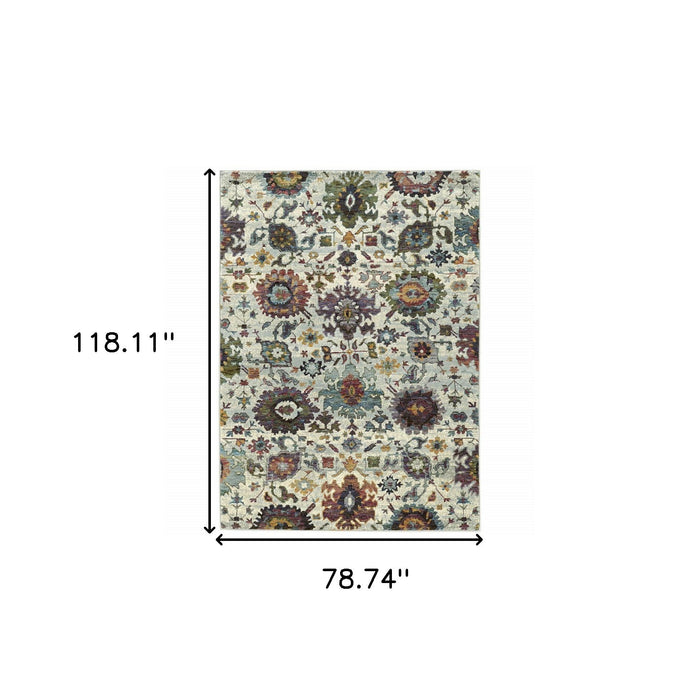 7' x 10' Oriental Power Loom Area Rug - Purple And Gray