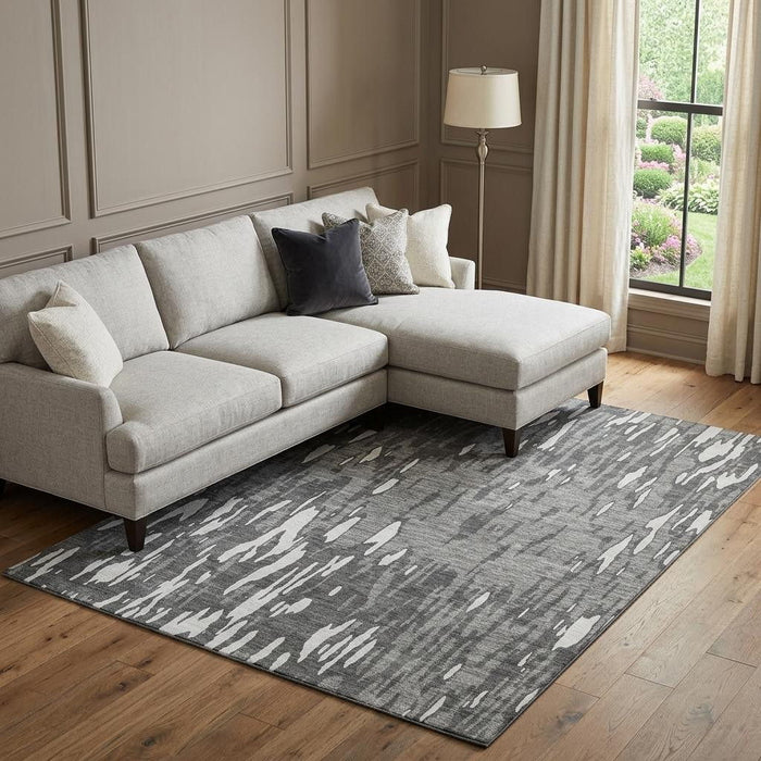 10' X 14' Abstract Washable Area Rug With UV Protection (675162) - Gray / Ivory