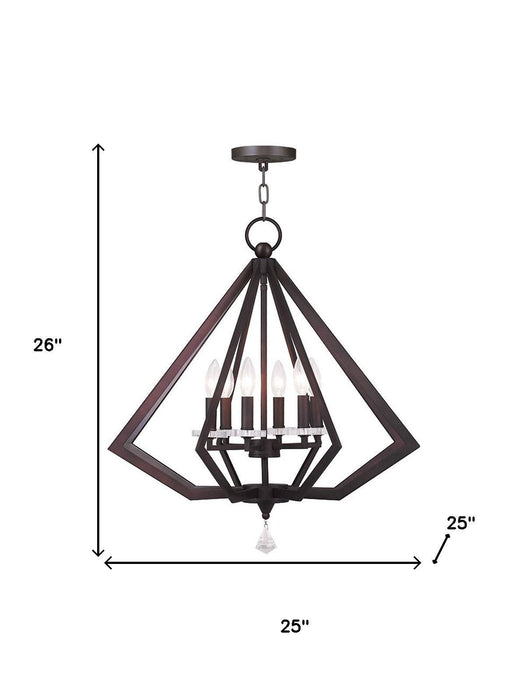 26" Six Light Metal Dimmable Chandelier With Shades - Bronze