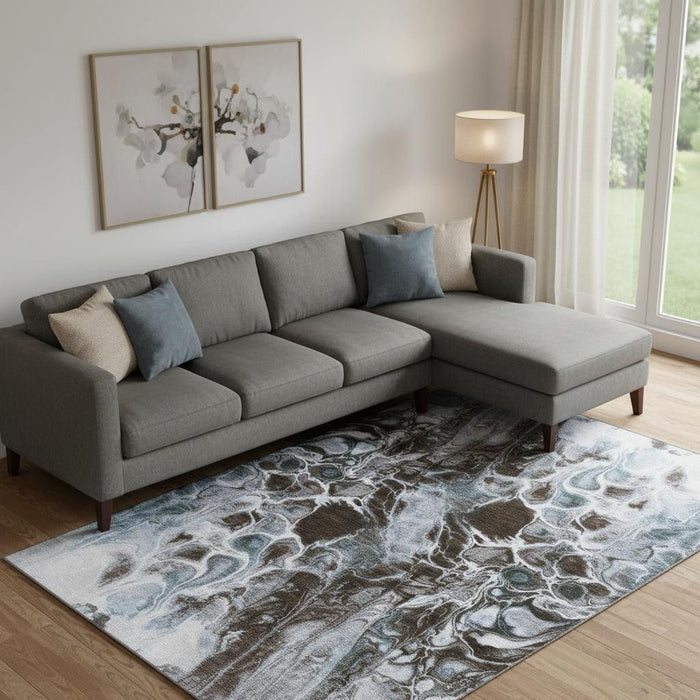 10' X 14' Abstract Washable Area Rug With UV Protection (708589) - Chocolate / Blue / Gray