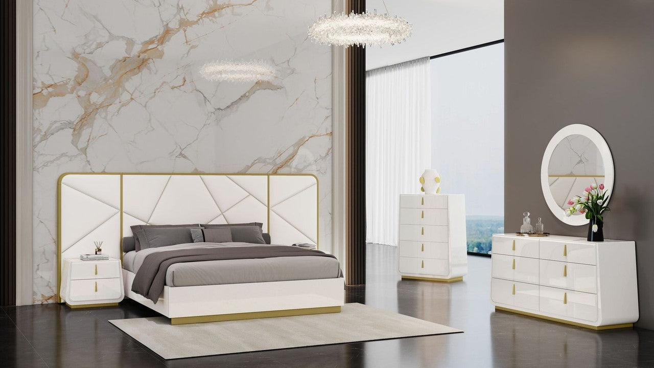 J & M Furniture Luna Oro queen bed in white with sleek modern design and clean lines, ideal for contemporary bedroom decor.