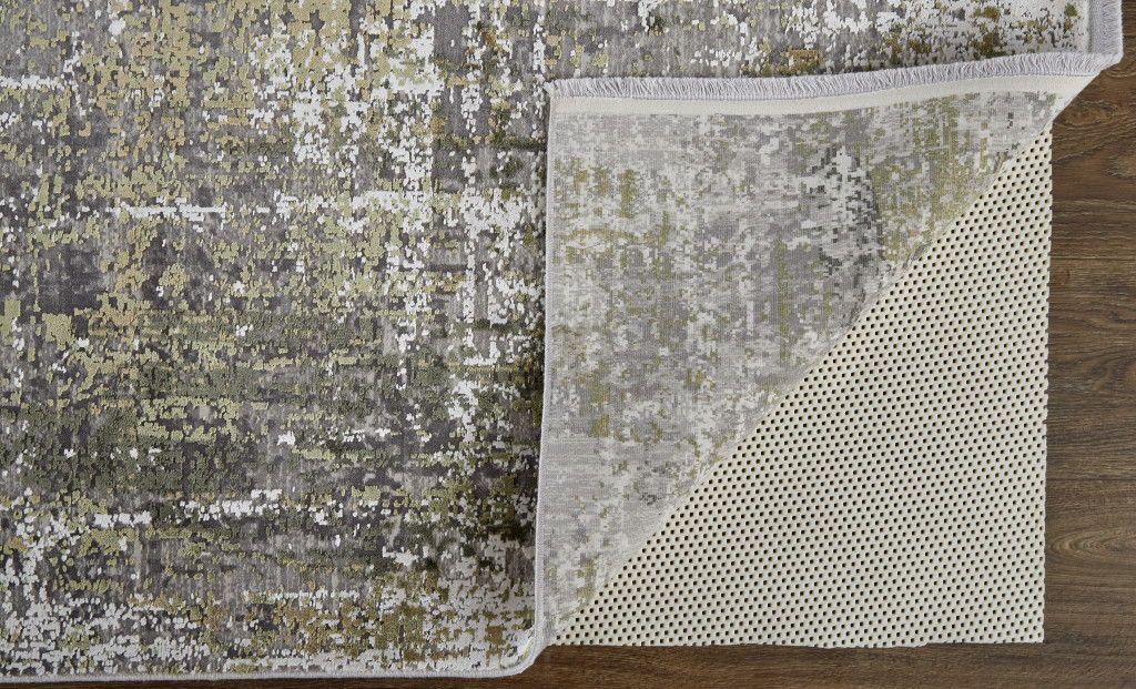 5' x 8' Abstract Area Rug With Fringe - Green Gray And Ivory