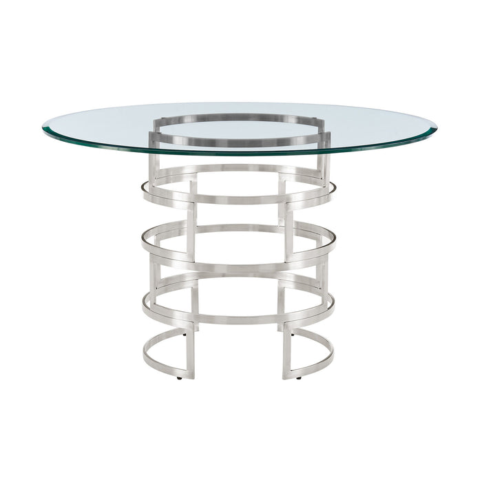48" Glass And Stainless Steel Pedestal Base Round Top Dining Table - Silver