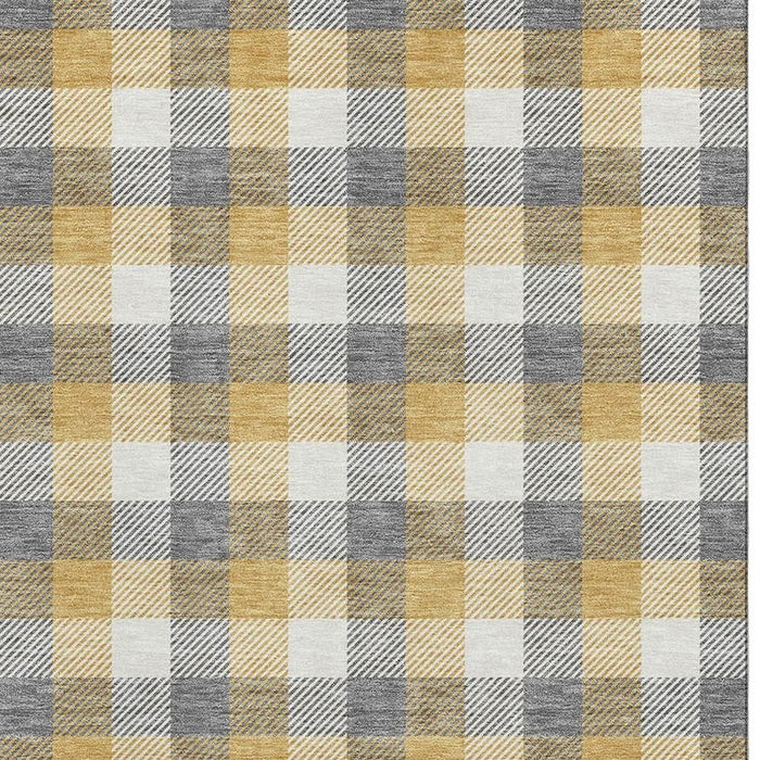 10' X 14' Plaid Washable Area Rug With UV Protection (682553) - Gray / Ivory / Gold