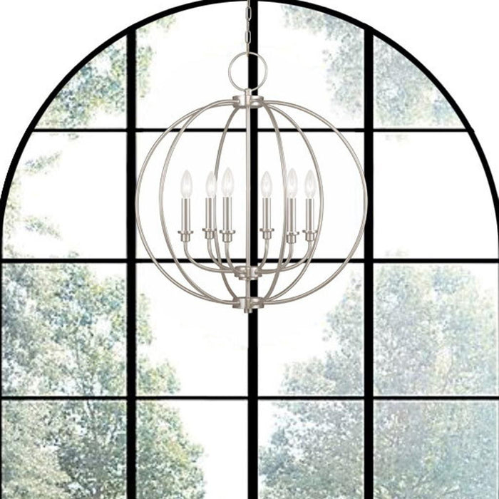Six Light Dimmable Chandelier With Shades - Nickel