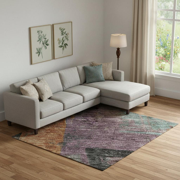 10' X 14' Abstract Washable Area Rug With UV Protection (701129) - Charcoal / Orange / Purple
