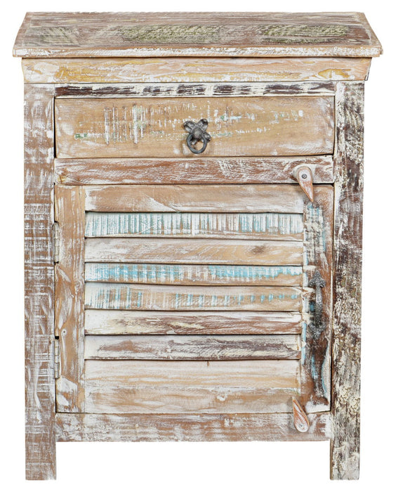 30" One Drawer Shutter Solid Wood Nightstand - Distressed White