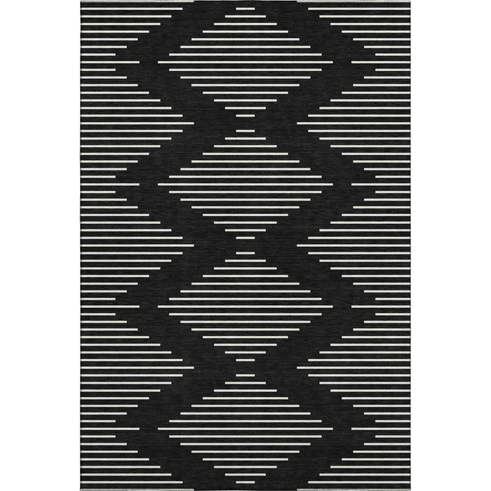 10' X 14' Geometric Washable Area Rug With UV Protection (679696) - Black / Ivory