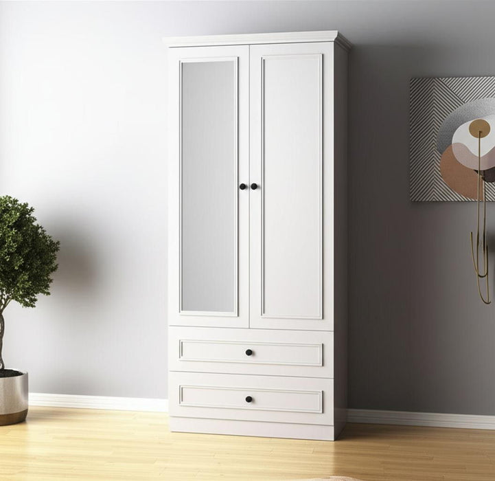71" Wood Mirro Two Door Two Drawer Combo Dresser - White