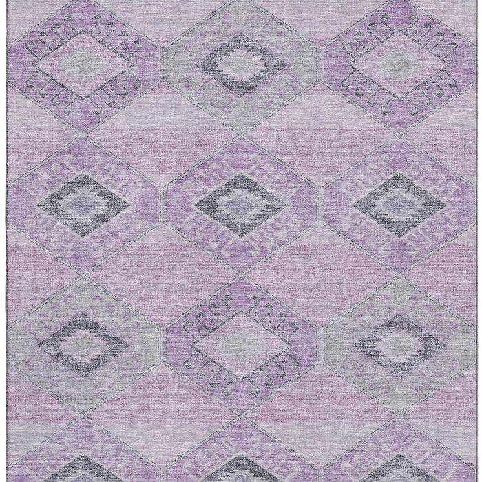10' X 14' Geometric Washable Area Rug With UV Protection (706013) - Lavender / Gray