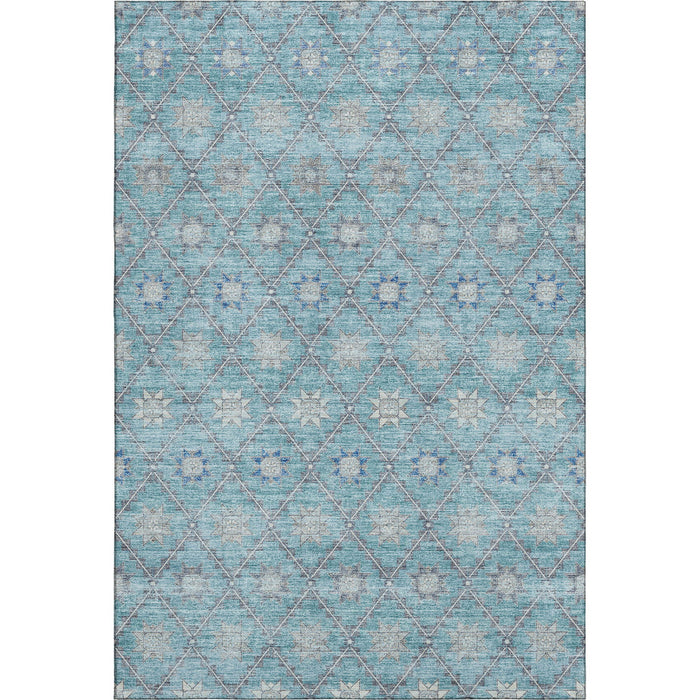 10' X 14' Geometric Washable Area Rug With UV Protection (706043) - Teal / Gray