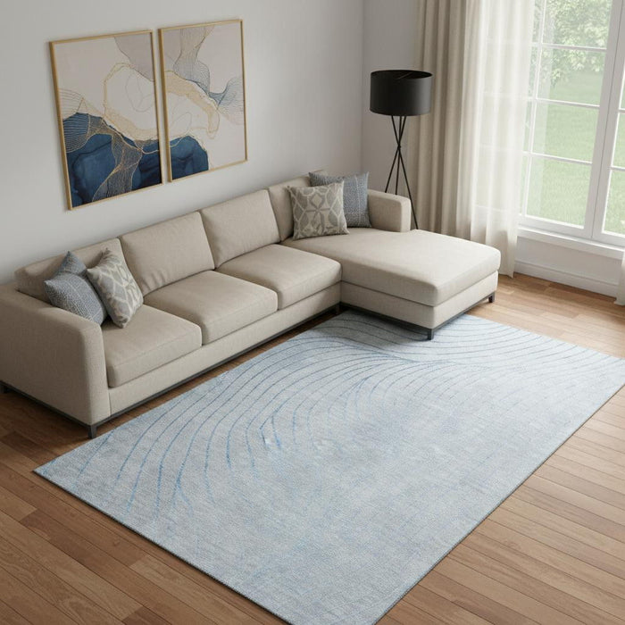 10' X 14' Abstract Washable Area Rug With UV Protection (718133) - Sky Blue / Silver